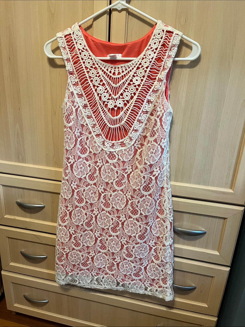 Xhilaration Coral and White Crochet Lace Slip-On Cover-Up